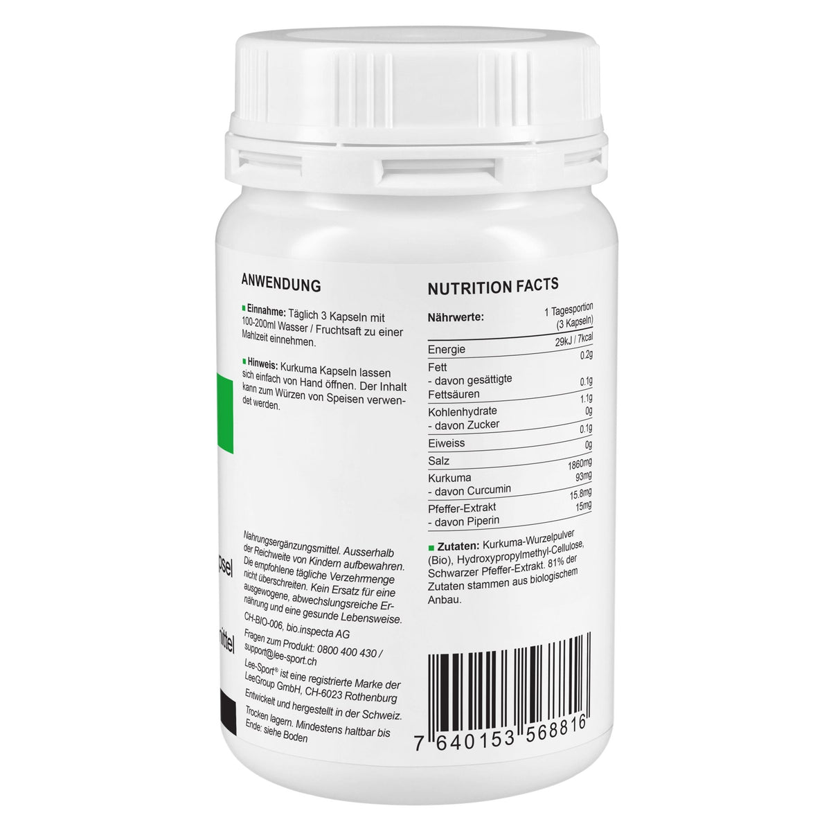 Kurkuma Kapseln, Nutrition Facts