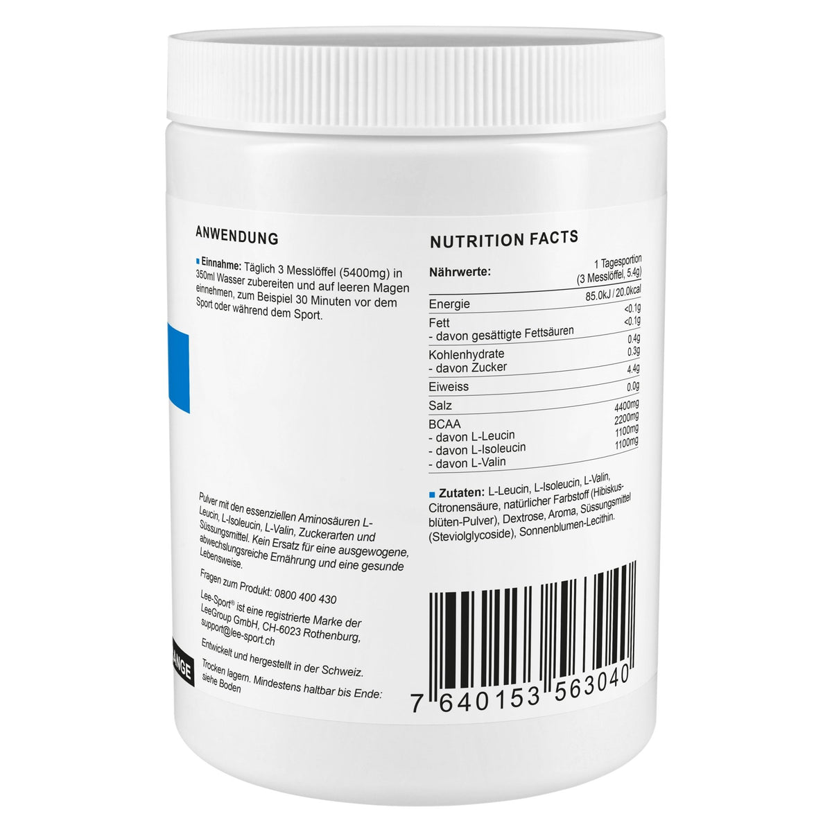 BCAA Aminosäure-Pulver Stevia, Nutrition Facts