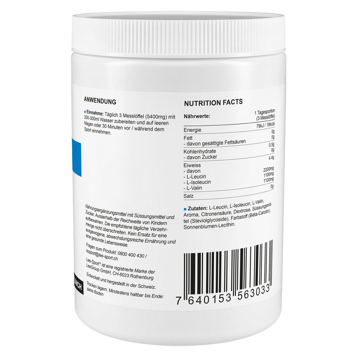 BCAA Instant Stevia Fruit Punch, Nutrition Facts