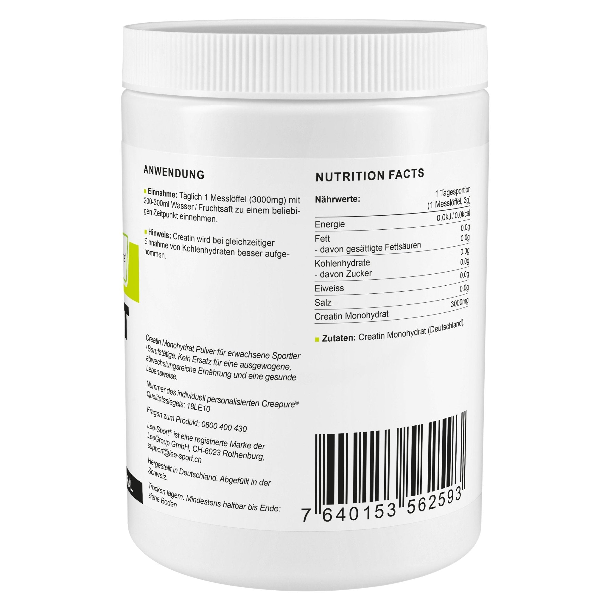 Creatin Monohydrat Pulver, Nutrition Facts