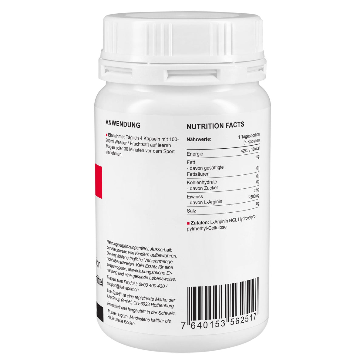 L-Arginin Kapseln, Nutrition Facts