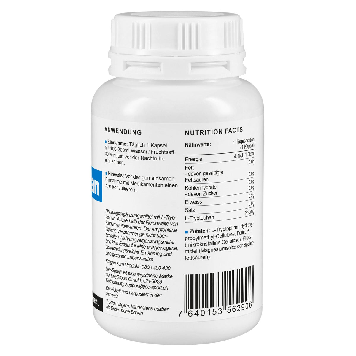 L-Tryptophan Kapseln, Nutrition Facts