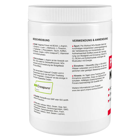 Pre Workout NO-X Booster, Beschreibung