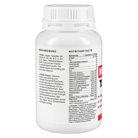 Multivitamin Tabletten, Nutrition Facts
